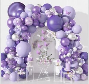 Amandir 145Pcs Purple Balloons Garland Arch Kit for Butterfly Baby Shower Decorations for Girl, 12Pcs Butterfly Stickers Lavender Purple Confetti Metallic Balloon for Birthday Wedding Party Decoration