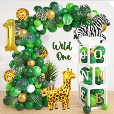 Amandir Wild One Birthday Decorations Balloons Boxes for Boys, Green Gold Balloon Garland Arch Kit