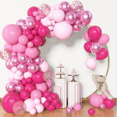 Amandir Pink Balloon Garland Arch Kit, Hot Pink Latex Metallic Confetti Pink Balloons for Birthday Princess Wedding Baby Shower Party Decorations - Click Image to Close