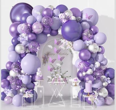 Amandir 145Pcs Purple Balloons Garland Arch Kit for Butterfly Baby Shower Decorations for Girl, 12Pcs Butterfly Stickers Lavender Purple Confetti Metallic Balloon for Birthday Wedding Party Decoration - Click Image to Close